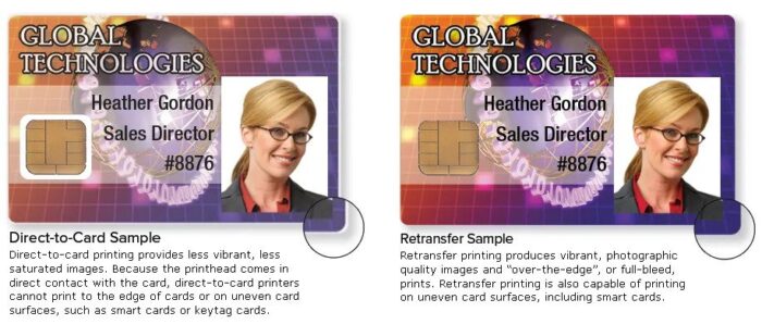 re-transfer vs direct-to-card printing technologies